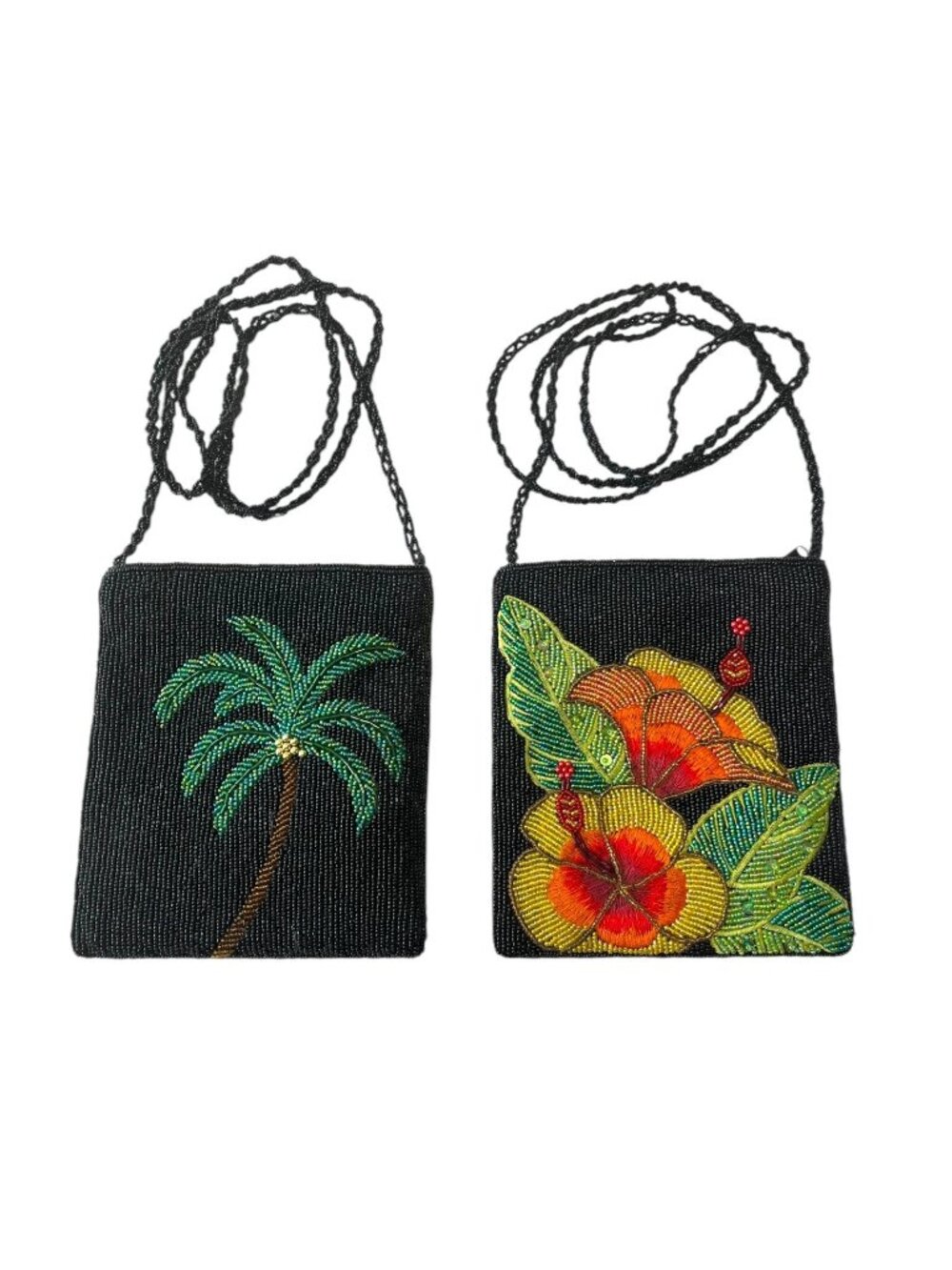 2 Vintage Beaded & Embroidered Crossbody Bags ERMO & C.M. Arie Tropical 6” Purse